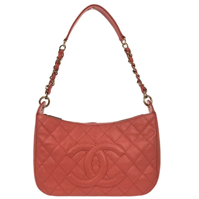 Chanel 2002-2003 Salmon Pink Caviar Skin Shoulder Bag in Pink Caviar leather from AMORE Vintage Tokyo