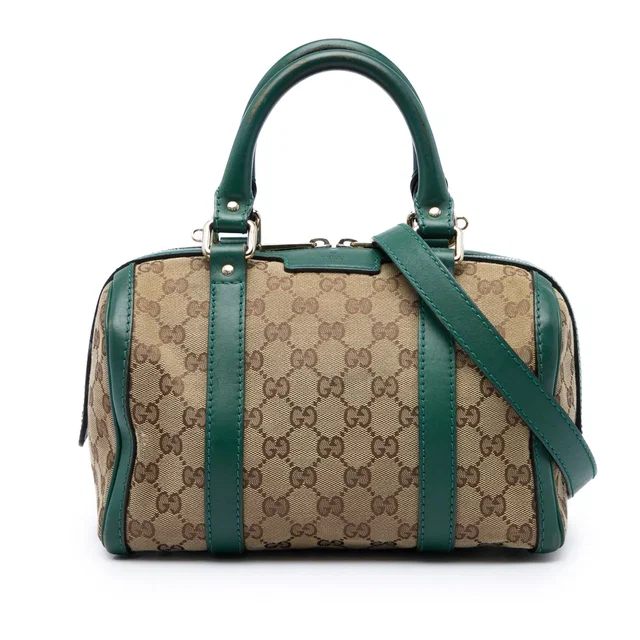 Green Gucci Small GG Canvas Joy Boston Bag Satchel in Green Canvas from Designer Revival