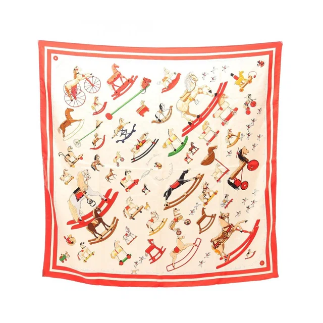 Hermès Scarf Carre 90 Raconte Moi le Cheval White Red Silk in White Silk from The Reluxe