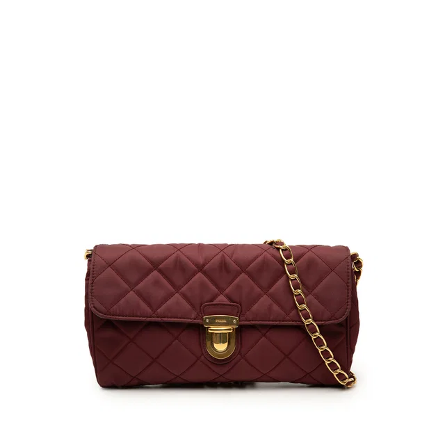 Burgundy Prada Impuntu Tessuto Chain Crossbody in Burgundy Woven leather from Designer Revival