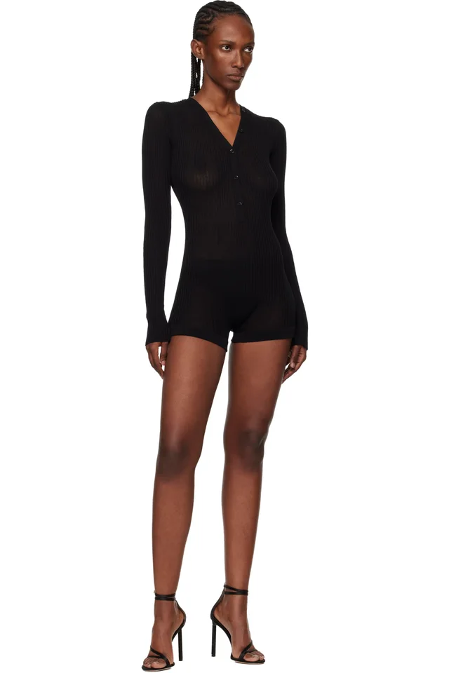 Mugler Black Knit Cotton Bodyshort, photo 4 of 4 from SSENSE