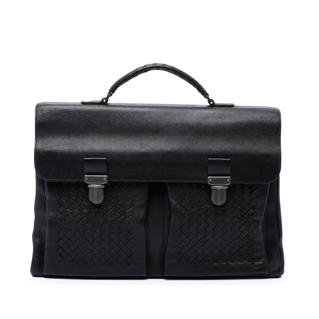 Black Bottega Veneta Intrecciato Trimmed Nappa Business Bag in Black Nappa leather from Designer Revival