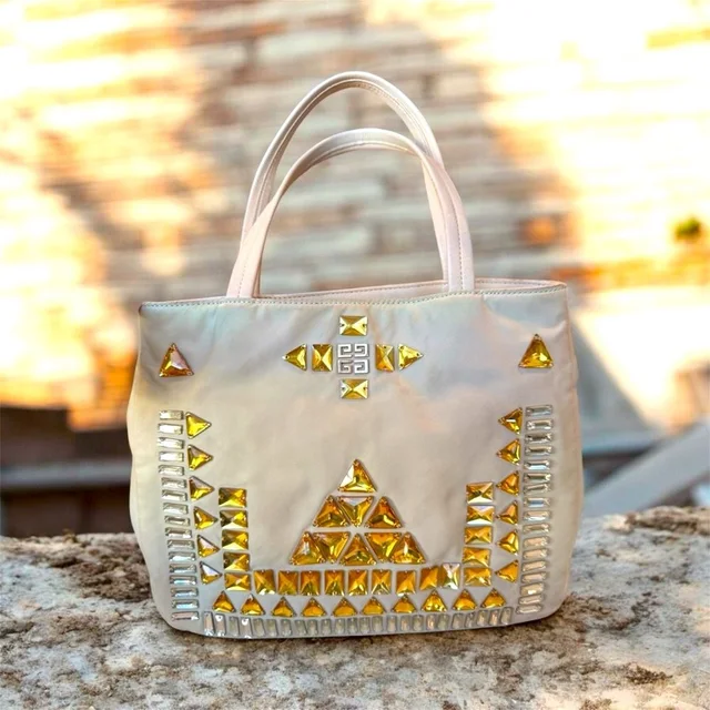 Givenchy Riccardo Tisci Era Crystal Studded Nylon Tote, Rare 4g Logo Bag W/ Coa in gold|neutral|brown Nylon from Poshmark