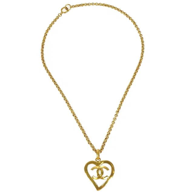 Chanel 1995 Gold CC Heart Cutout Pendant Necklace in Gold from AMORE Vintage Tokyo