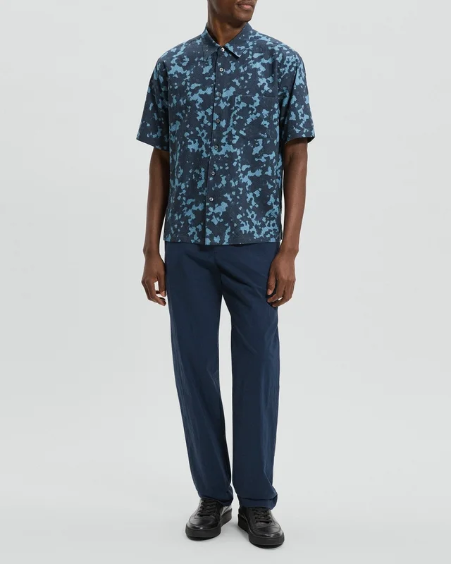 Theory Weekend Short-Sleeve Shirt in Printed Cotton Seersucker, photo 6 of 6 from Theory