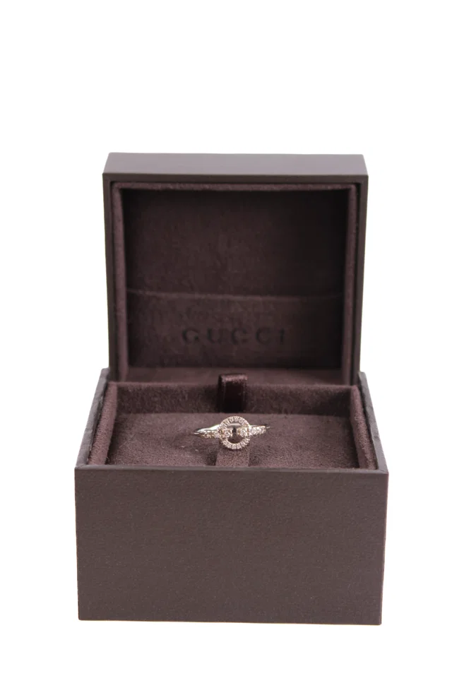 Gucci 18ct White Gold & Diamond Double G Ring 18ct White Gold 15 in White from Luxury Promise