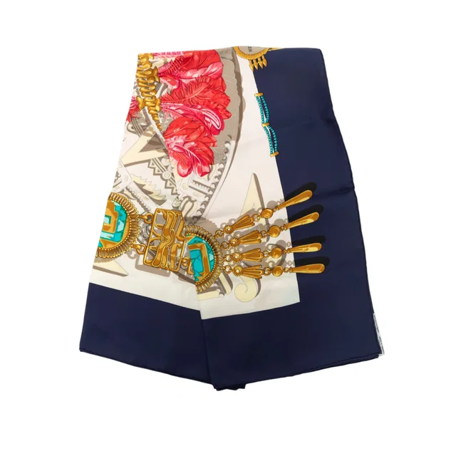 Blue Hermès Mexique Silk Scarf 90 Scarves in Blue Silk from Designer Revival