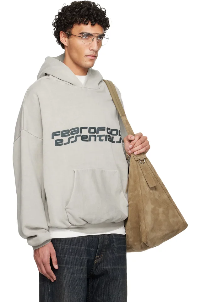 Fear of God ESSENTIALS Gray Holiday Heavy Fleece 90s Hoodie, photo 2 of 4 from SSENSE