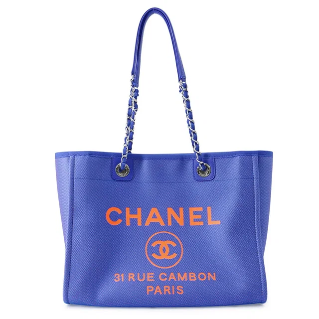 Chanel Deauville Tote Bag Purple/OrangeA67001 Canvas Leather Size Medium in Purple Canvas from GALLERY RARE