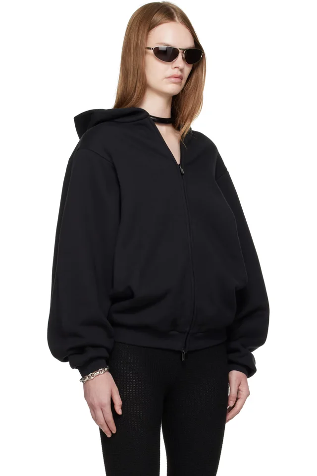 Fear of God ESSENTIALS Black 90s Fleece Zip-Up Hoodie, photo 2 of 4 from SSENSE
