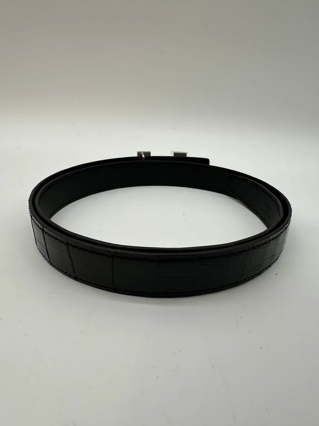 Hermès Crocodile Porosus Shiny Black Leather Belt 24, with Mini Constance Belt Palladium Buckle in Black Crocodile from Luxury Promise, photo 2 of 2