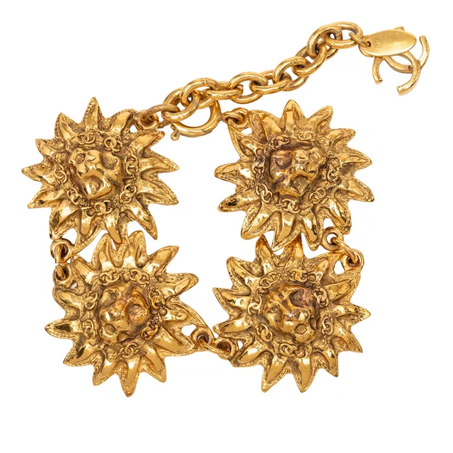 Gold Chanel CC Gold Plated Lion Head Medallion Link Bracelet in Gold from Designer Revival