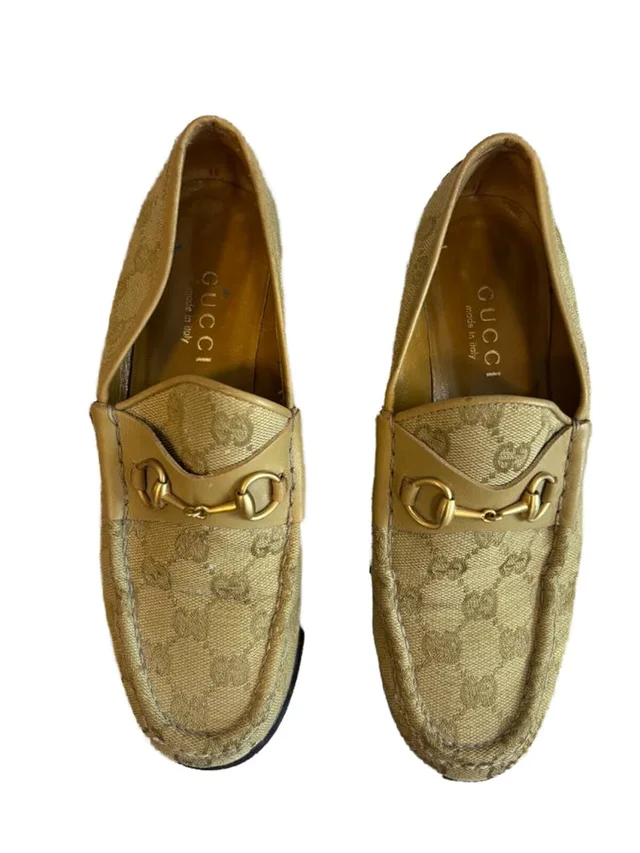 Gucci Logo Canvas- leather Horsebit loafers Size 4 in Beige Cotton from Oxfam Online Shop, photo 2 of 7