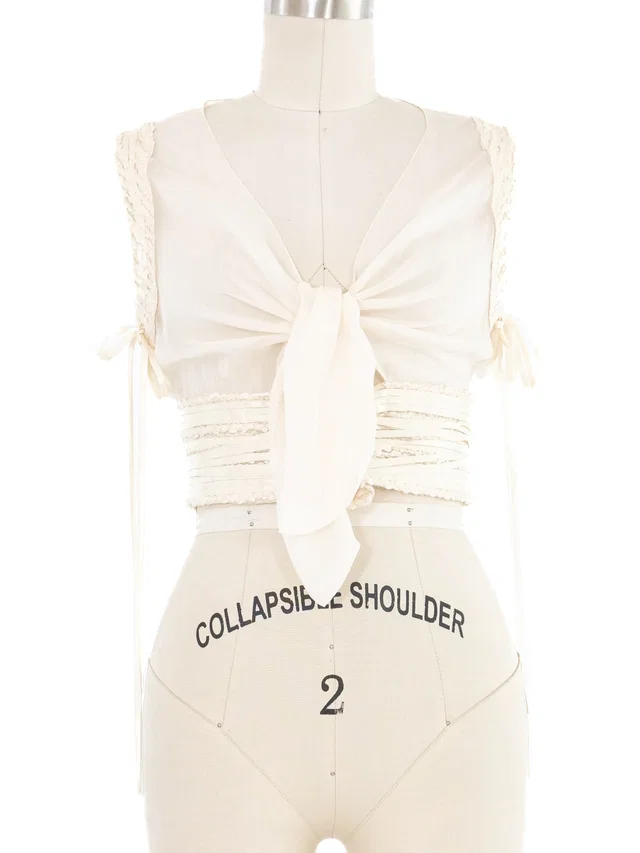 2004 Chanel White Silk Ribbon Top in White Silk from Arcade Vintage