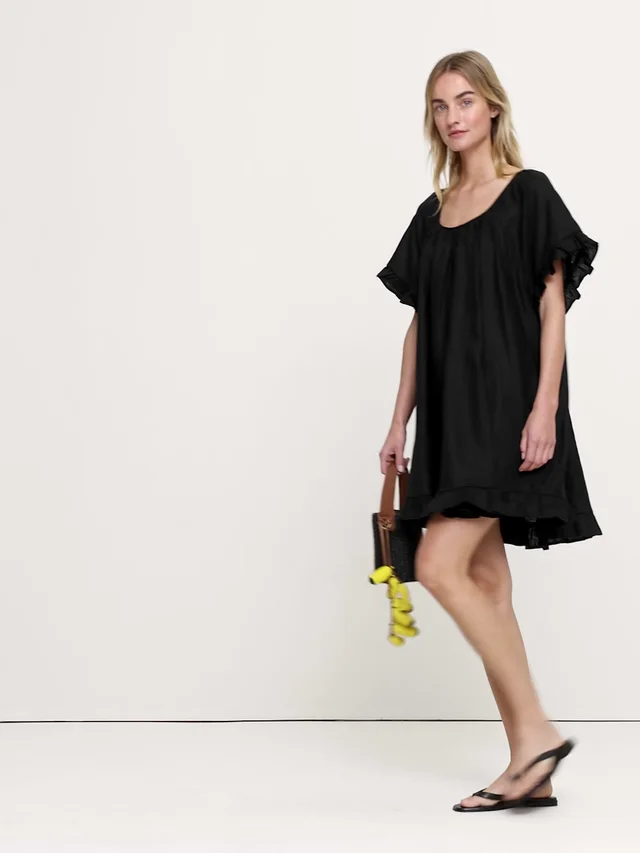Banana Republic Ruffle Trim Mini Dress in Black (100% Linen), photo 4 of 4 from Banana Republic (Canada)