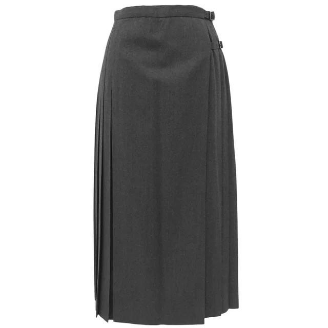 Burberry Pleated Wrap Long Skirt #38 Gray in Grey Wool from VINTAGE QOO TOKYO