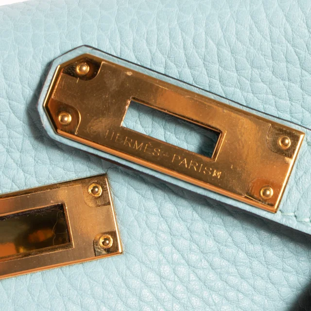 Hermès Kelly 28 Bleu Atoll Clemence GHW in Blue Clemence leather from Labellov, photo 9 of 17