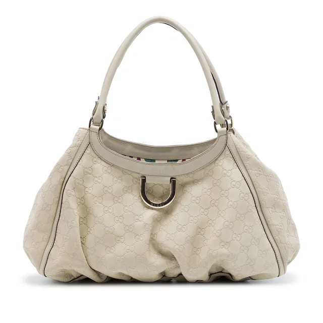 White Gucci Guccissima Abbey D Ring Shoulder Bag in White Leather from Designer Revival