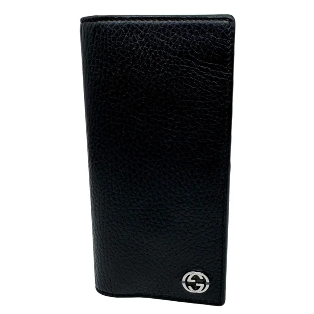 Gucci GG Interlocking Leather Long Wallet Black 610467 in Black Leather from Dallas Designer Handbags