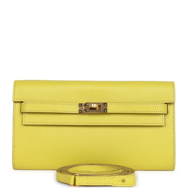 Hermès Kelly Wallet To Go Lime Chevre Mysore Gold Hardware in Goatskin from Madison Avenue Couture
