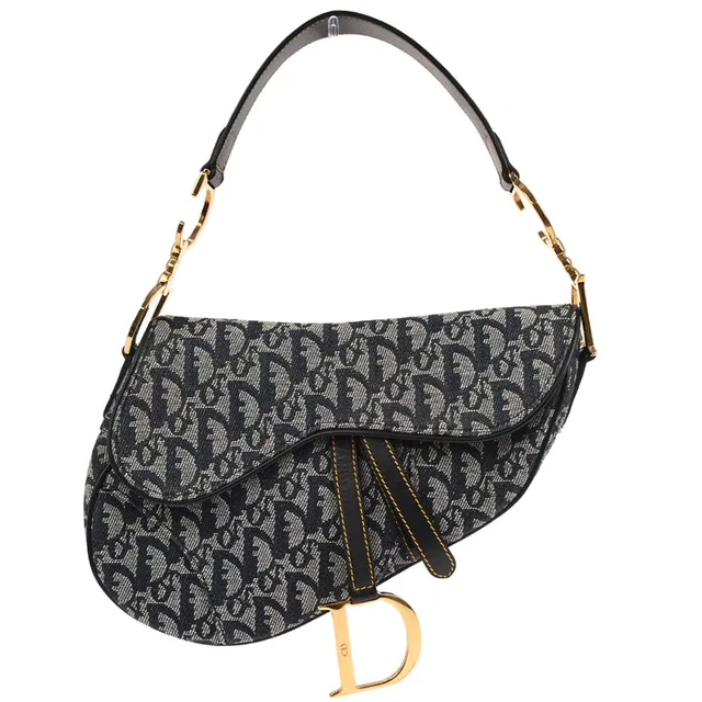Dior Navy Trotter Saddle Handbag in Navy Canvas from AMORE Vintage Tokyo