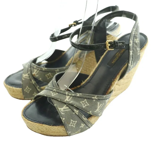 Louis Vuitton Wedge Sole Sandals Strap Monogram Canvas Espadouille Beige 36.5 in Beige Coated canvas from The Reluxe