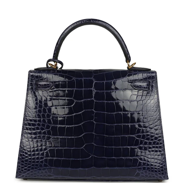 Hermès Kelly Sellier 28 Bleu Encre Shiny Alligator Gold Hardware in Blue Crocodile from Madison Avenue Couture, photo 2 of 2