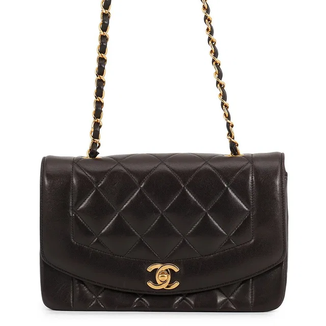 Chanel Chain Shoulder Bag Quilted CC Logo Diana in Lambskin from The Reluxe