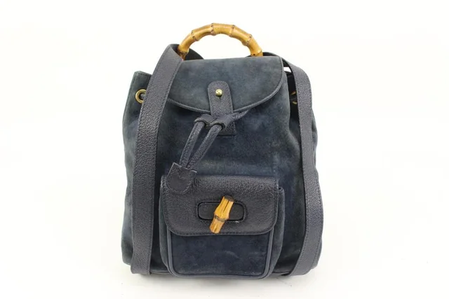 Gucci Navy Suede Bamboo Mini Backpack in Navy Suede from Bagriculture
