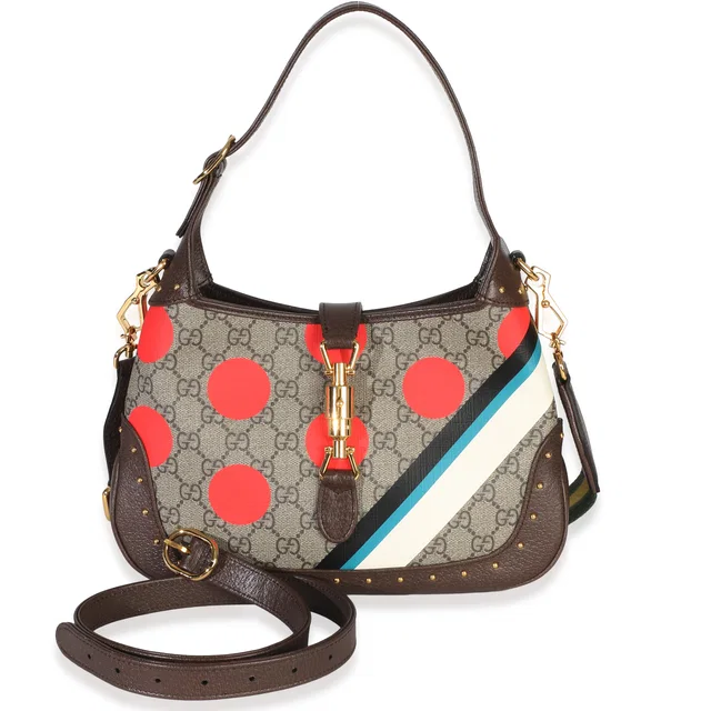 Gucci Beige Gg Supreme Monogram Canvas Web Geometric Studded Small Jackie 1961 H Brown in Brown Coated canvas from HEWI