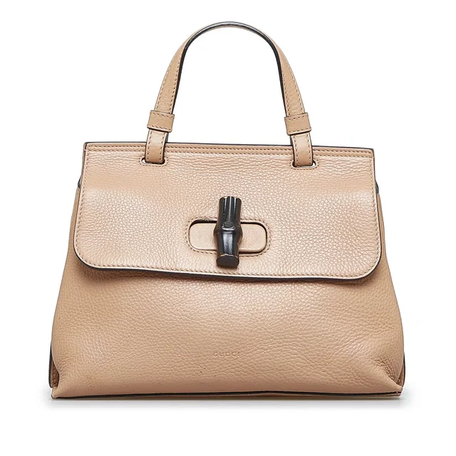 Brown Gucci Small Leather Bamboo Daily Satchel in Brown Leather from Designer Revival