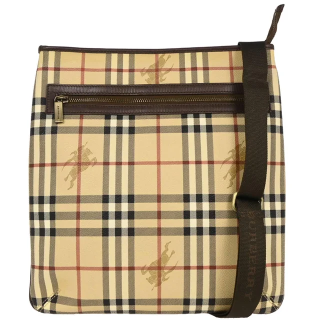 Burberry Beige Brown House Check Shoulder Bag in Brown Leather from AMORE Vintage Tokyo