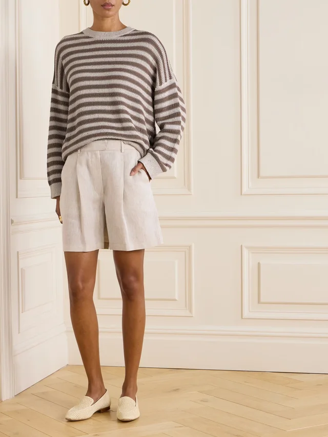 BRUNELLO CUCINELLI Sequin-embellished striped cotton-blend sweater in Beige, photo 2 of 2 from NET-A-PORTER (Canada)