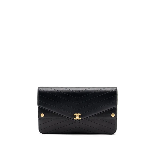 Chanel Voyage Chevron Clutch Calfskin Black GHW in Black Calfskin from EMIER