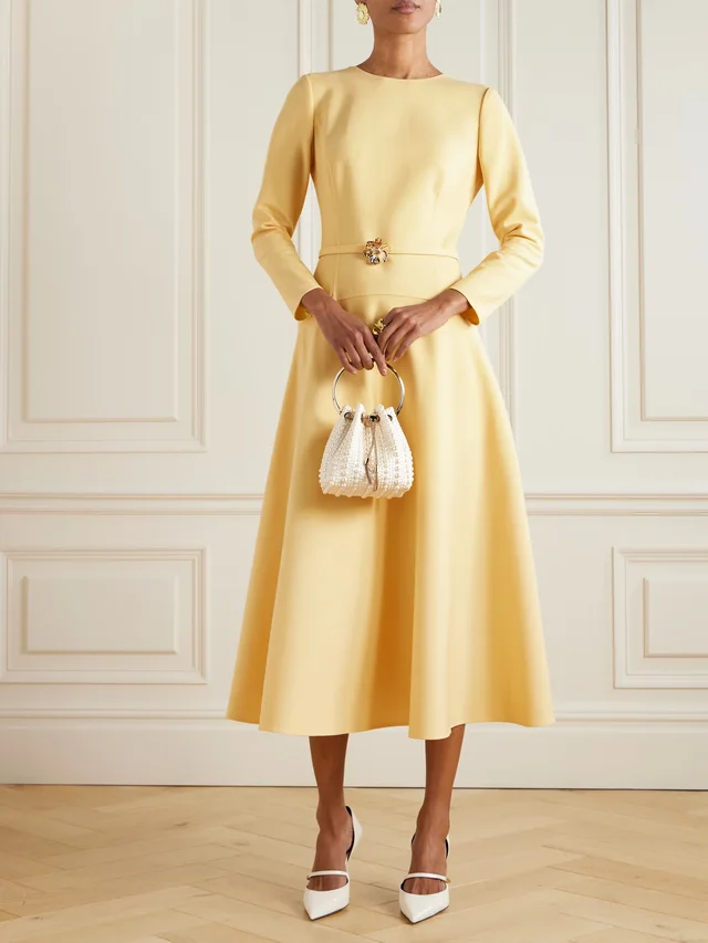 OSCAR DE LA RENTA Belted wool-blend midi dress in Yellow, photo 2 of 2 from NET-A-PORTER (Canada)