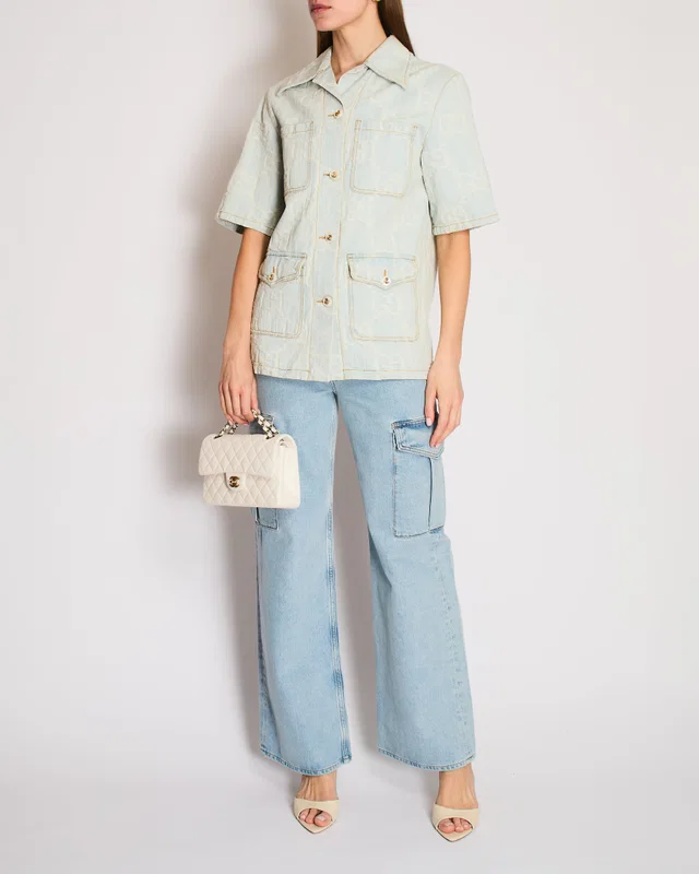 Light Blue Short Sleeve Denim Jacket with Logo Print California Gucci Embroidery Size IT 38… in Blue Denim from Sellier