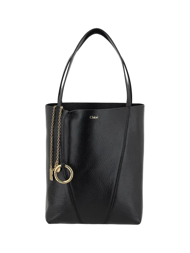 Chloé Spin Shoulder Bag — Black Calf Leather Bos Taurus in Black Calfskin from HEWI