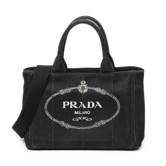 Prada Canapa Small Tote Bag Black Canvas in Black Canvas from The Reluxe