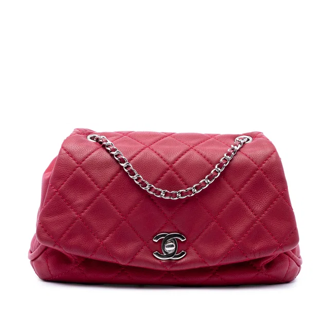 Red Chanel Quilted Calfskin CC Curvy Flap Shoulder Bag in Red Calfskin from Designer Revival