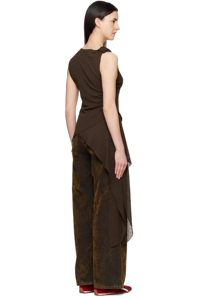 GANNI Brown Marl Mesh Top, photo 3 of 4 from SSENSE