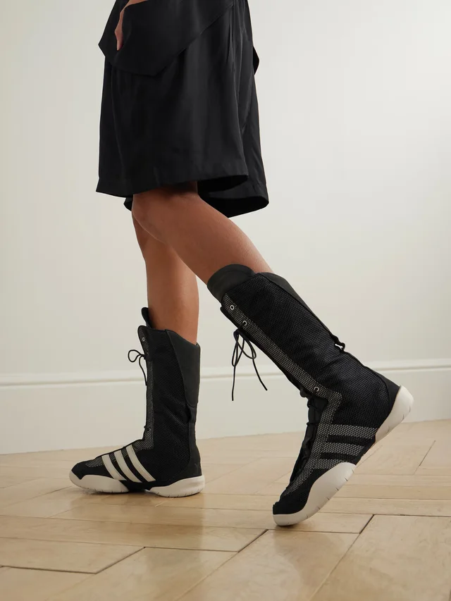 ADIDAS ORIGINALS + Y-3 Regu leather and suede-trimmed mesh knee boots in Black, photo 2 of 2 from NET-A-PORTER (Canada)