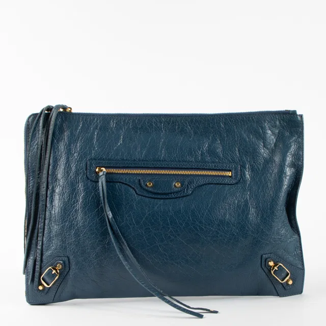 Balenciaga Blue Arena City Clutch in Blue from Labellov