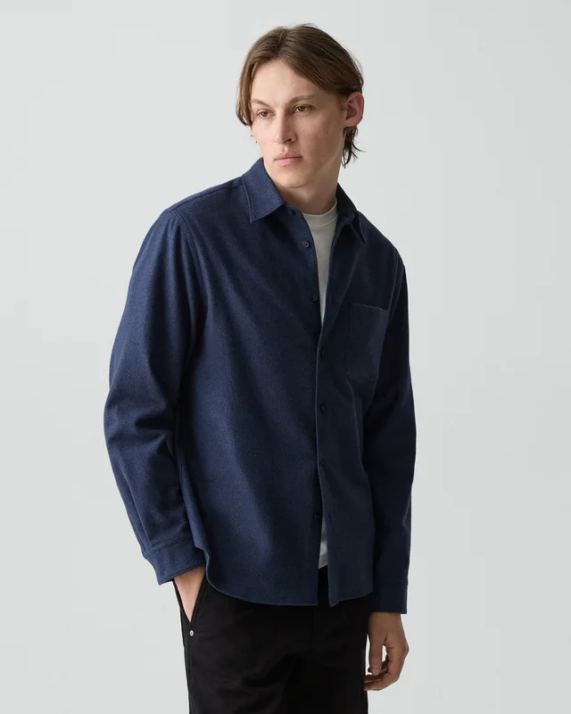 Theory Weekend Shirt in Cotton Flannel in NAVY MULTI, photo 10 of 14 from Theory