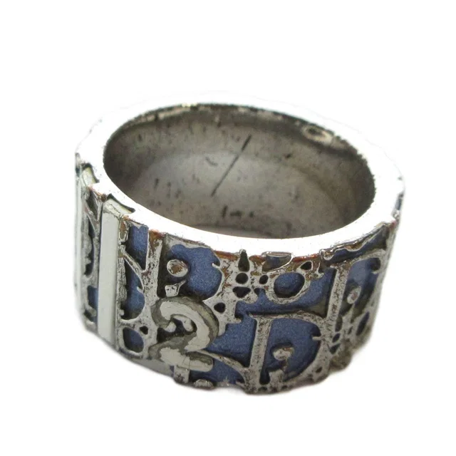 Dior Ring Logo Trotter Pattern Blue Silver in Blue from The Reluxe