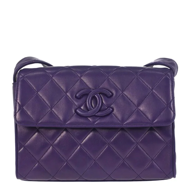 Chanel 1991-1994 Purple Lambskin Straight Flap Shoulder Bag in Purple Lambskin from AMORE Vintage Tokyo
