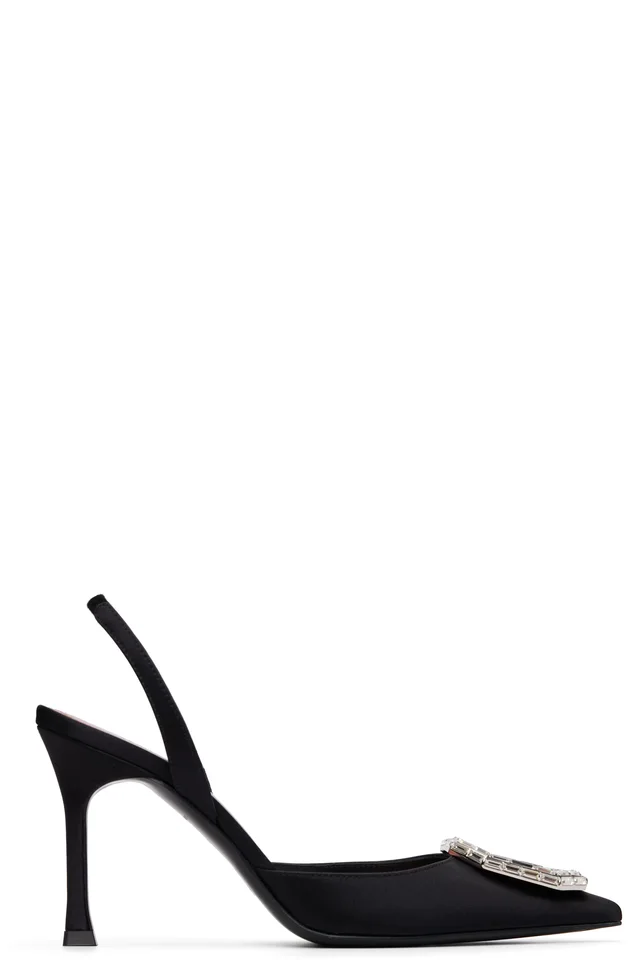Amina Muaddi Black Camelia Sling 90 Heels, image 1 of 1 from SSENSE