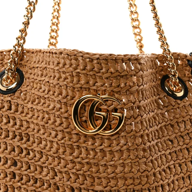 Gucci Effect Large GG Marmont Shoulder Tote Bag Natural Black in Black Raffia from FASHIONPHILE, photo 8 of 10