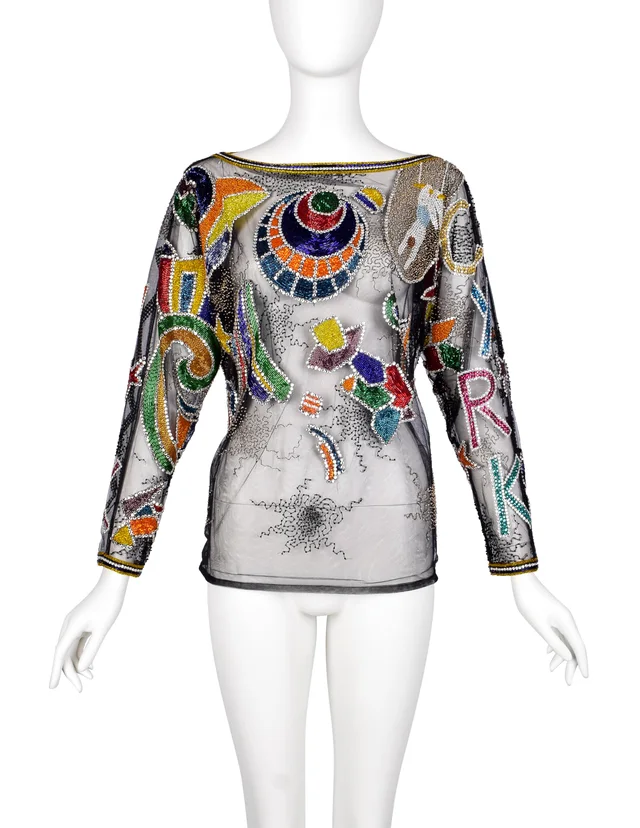 Versace Vintage AW 1989 COUTURE Sparkly Beaded Embellished Circus Top in Nylon from Amarcord Vintage Fashion