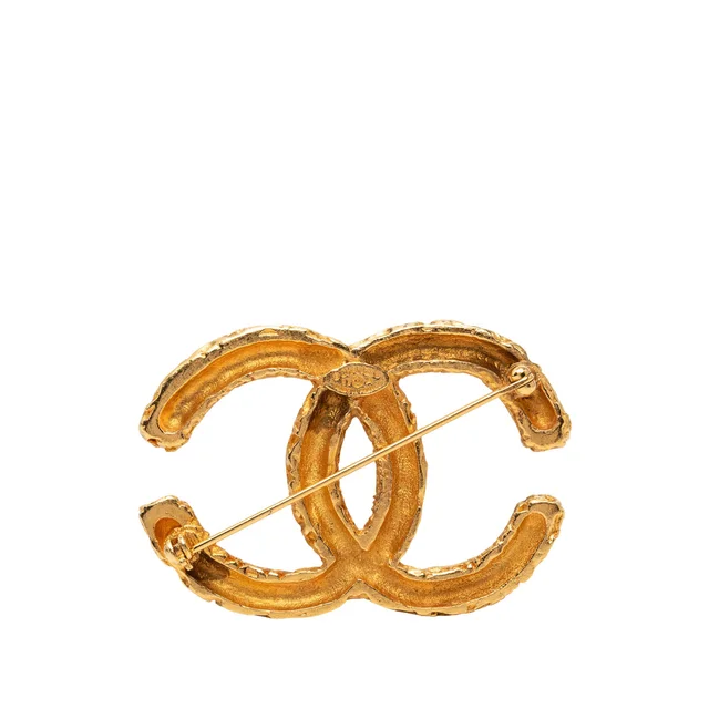 Gold Chanel CC Gold Plated Baroque Embossed Brooch in Gold from Designer Revival, photo 2 of 2