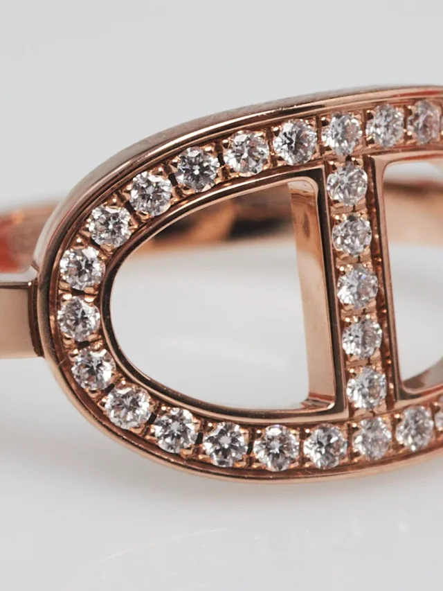 Hermès 18k Rose Gold and Diamond Chaine d'Ancre Contour Medium Model Ring Size 5/49 in Pink from Yoogis, photo 4 of 8